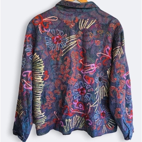 Chico's Denim Embroidered Boho Jacket Wearable Art Beaded Size XL /16 Maximalist - Picture 6 of 13